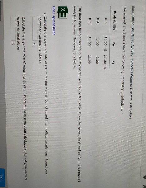 please I need solution Excel Online Structured Activity: Expected Returns: Discrete