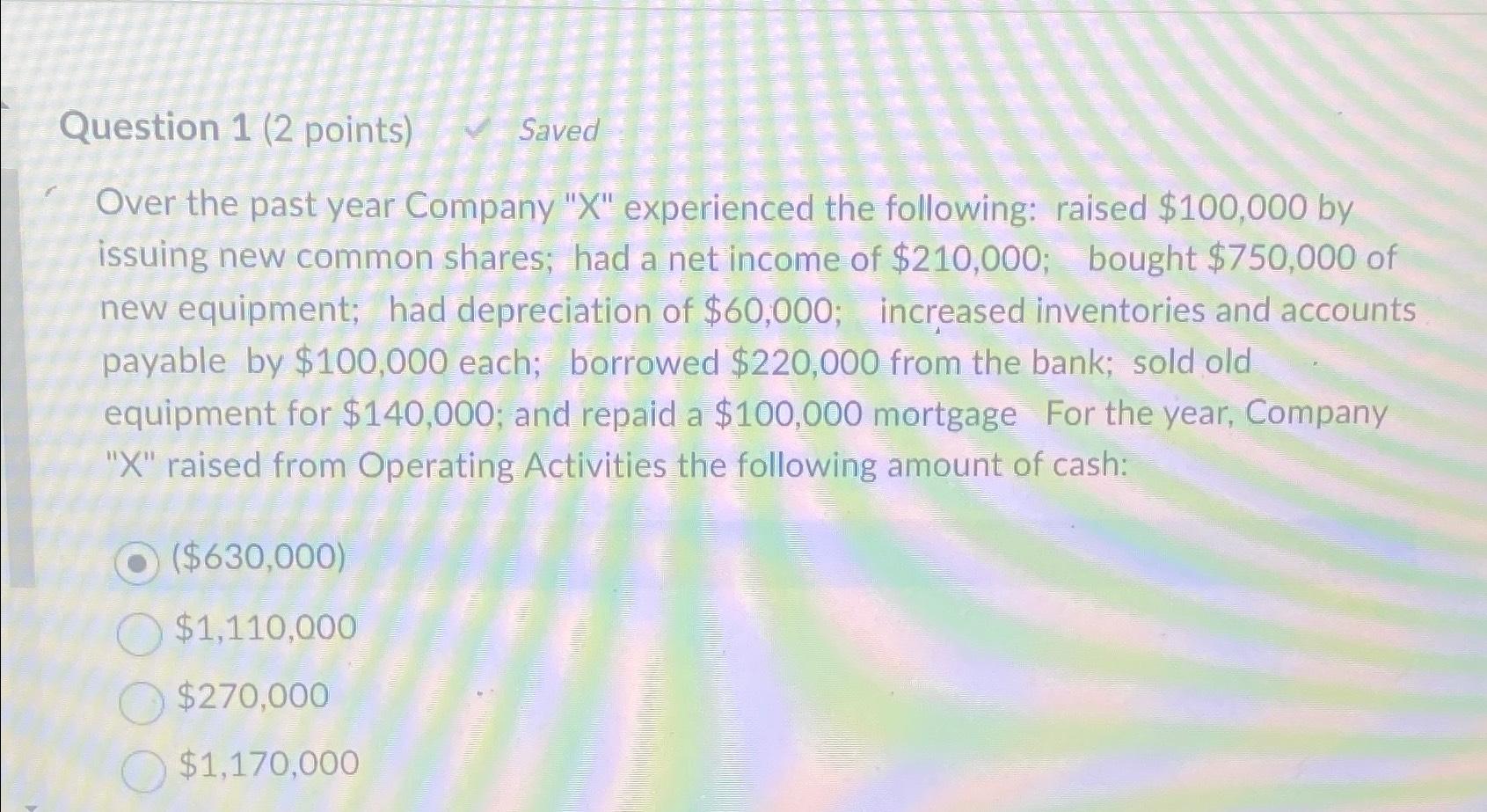  Question 1(2 points) Saved ver the past year Company "X" experienced