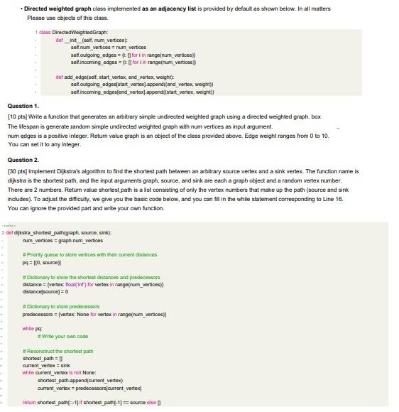  - Directed weighted graph class implemented as an adjacency list is