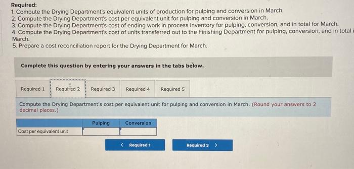 pulping and conversion in March. 2. Compute the Drying Department's cost per