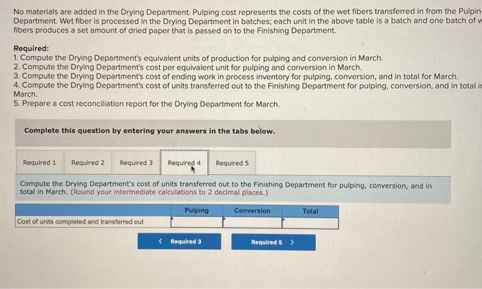 Department's cost of ending work in process inventory for pulping, conversion, and