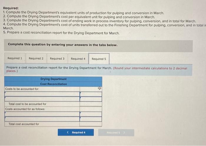 in total for March. 4. Compute the Drying Department's cost of units
