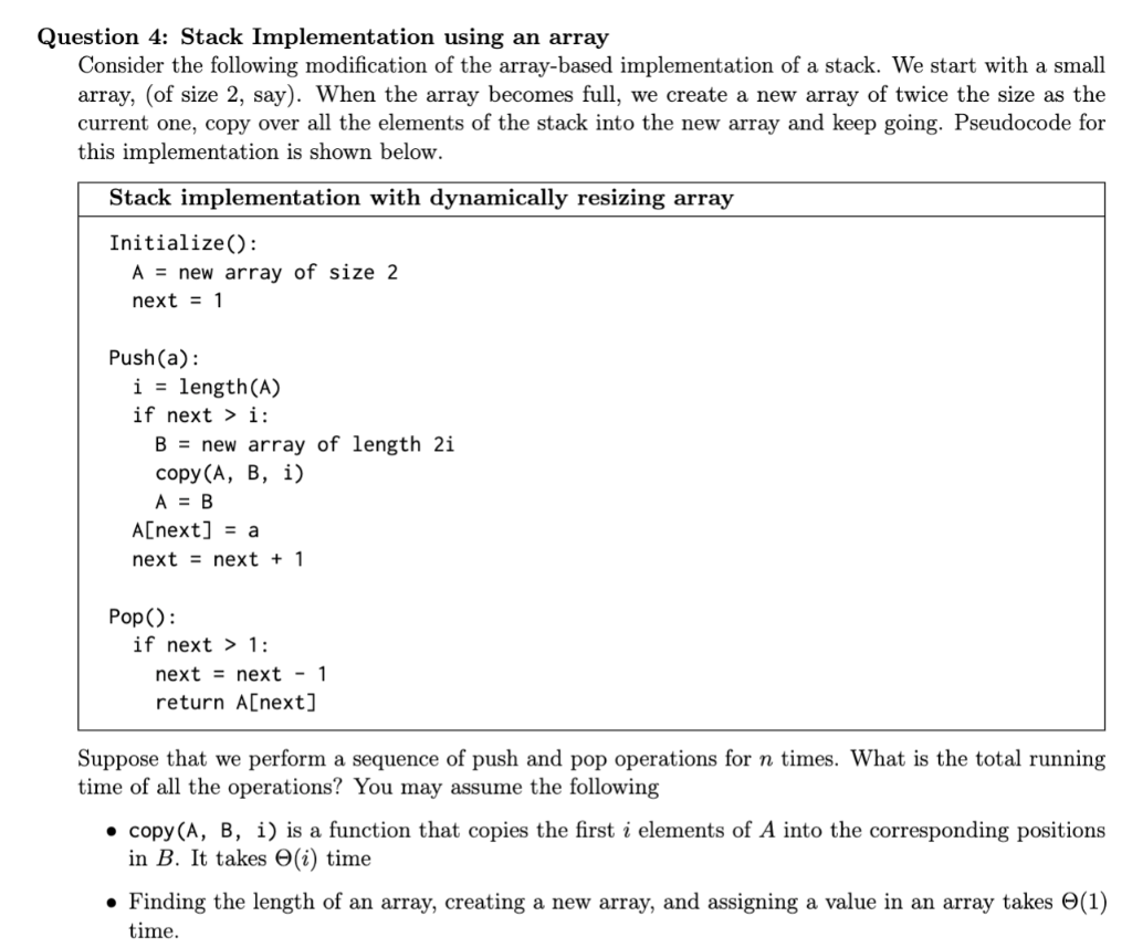  uestion 4: Stack Implementation using an array Consider the following modification