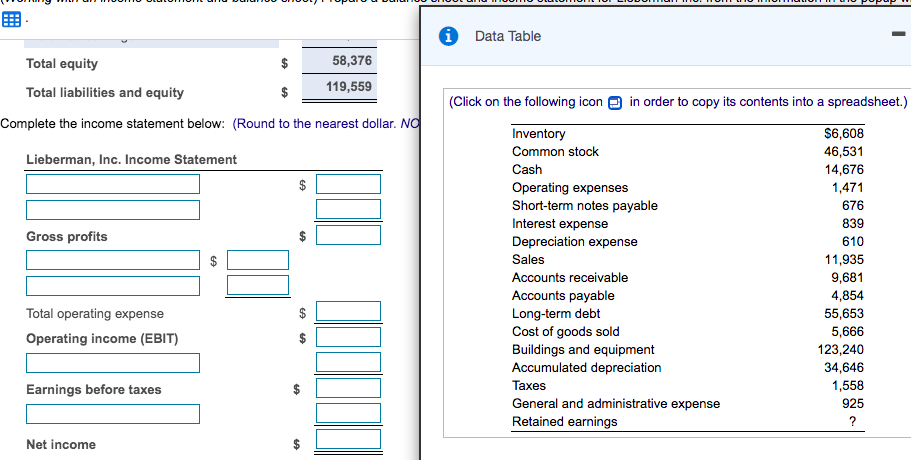  A Data Table Total equity Total liabilities and equity 58,376 119,559