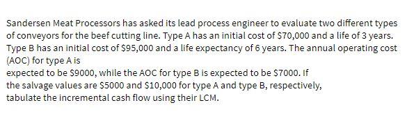  Sandersen Meat Processors has asked its lead process engineer to evaluate