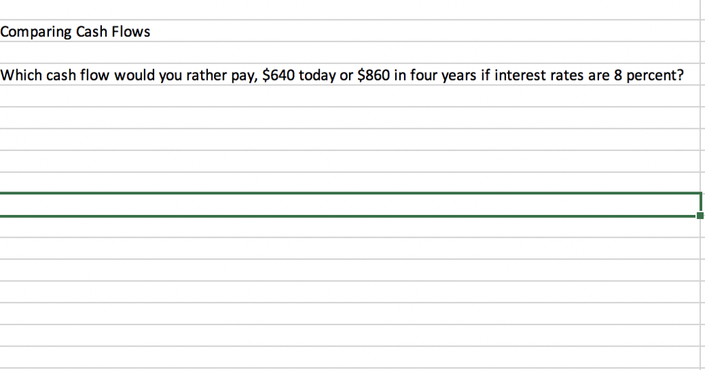  Comparing Cash Flows Which cash flow would you rather pay, $640