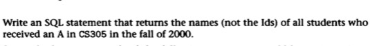  Write an SQL statement that returns the names (not the Ids)