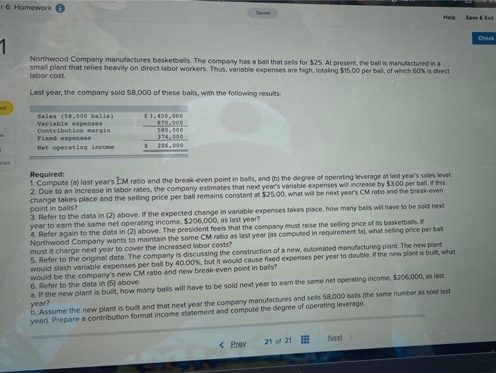  - 6: Homework Save Help Save & Exit Check 1 Northwood