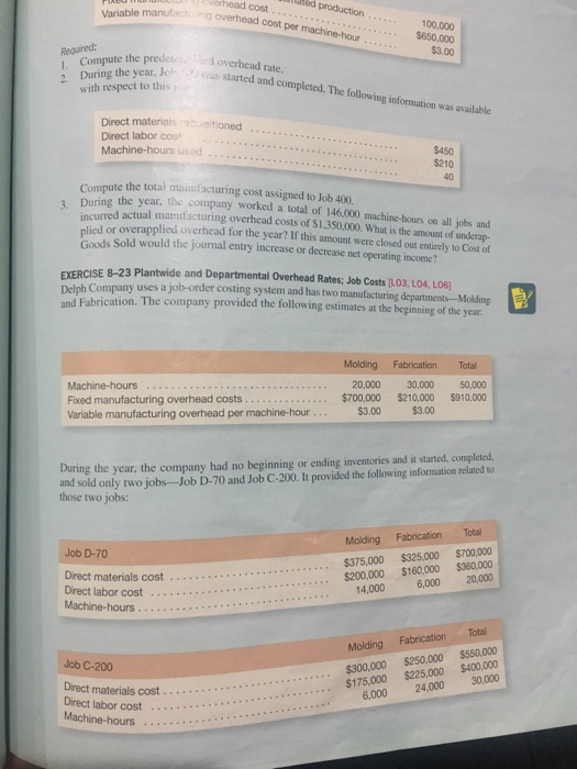  problem 8-23 verhead dted a cost Variable manufact g overhead cost