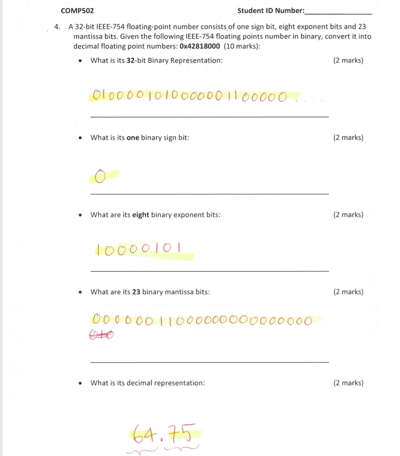 show full detailed explaination with steps for each answer please COMP502