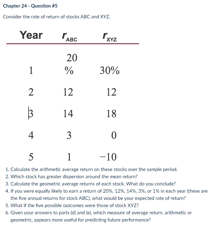  Chapter 24 - Question \#5 Consider the rate of return of