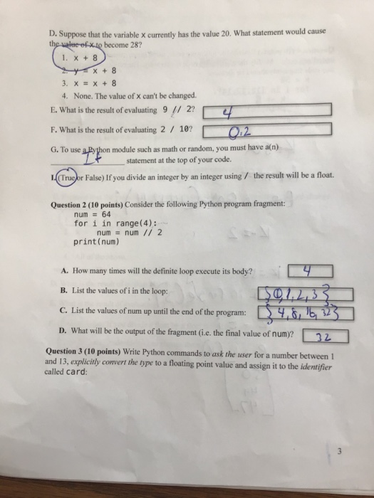  check answer to question 2 D. Suppose that the variable x