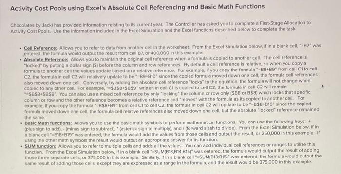  Activity Cost Pools using Excel's Absolute Cell Referencing and Basic Math