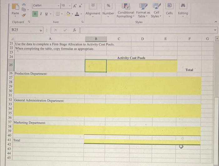 The Controller has asked you to complete a First-Stage Allocation to Activity
