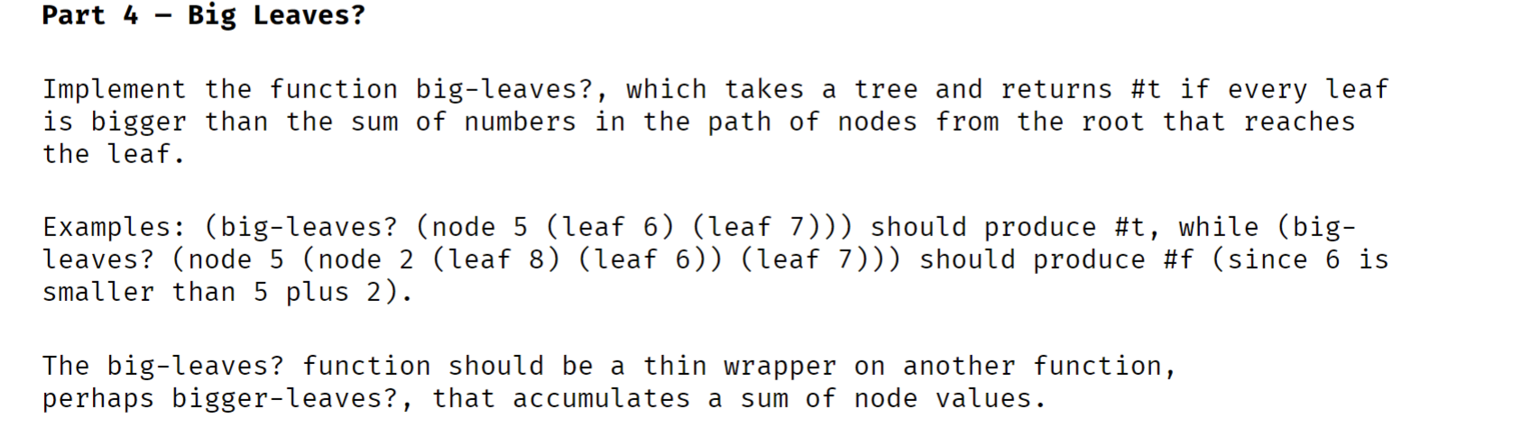 Please need this as soon as possible. Please use Racket language Part