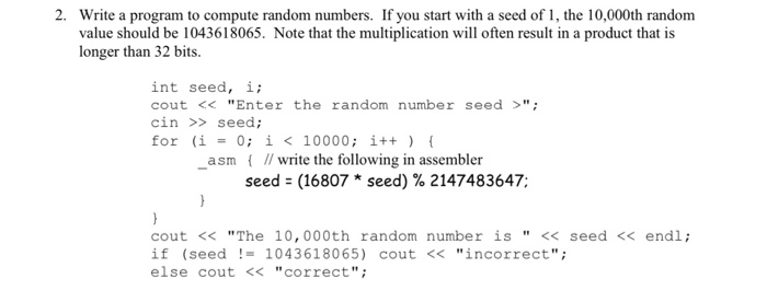 Write the following programs in Intel assembler. Use your .cpp source code