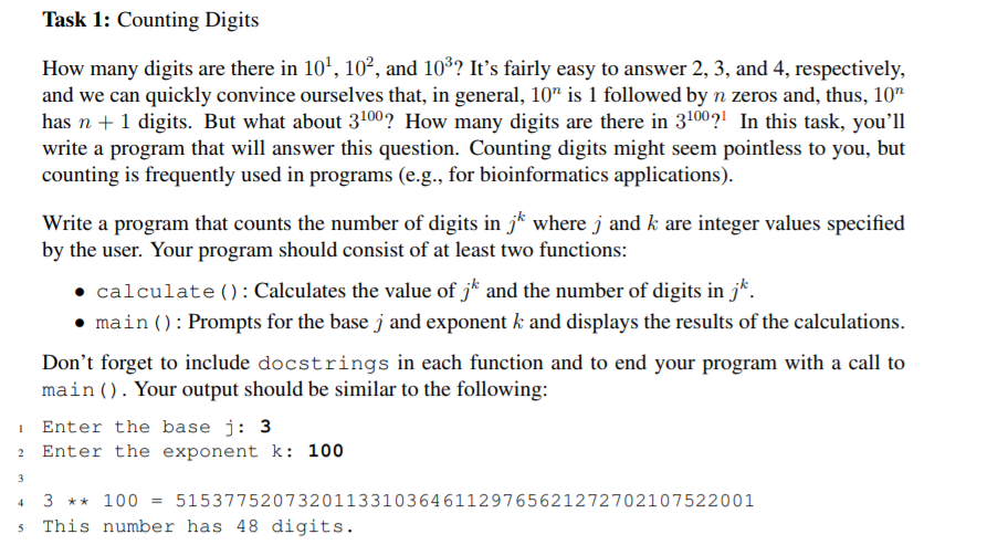  in python code please Task 1: Counting Digits How many digits