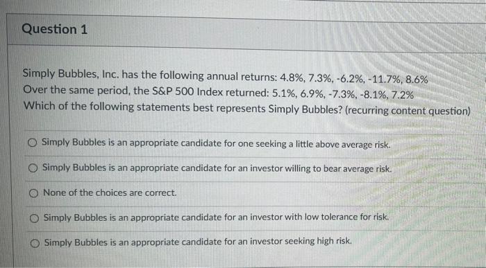 I NEED THE ANSWER FAST PLEASE Simply Bubbles, Inc. has the following