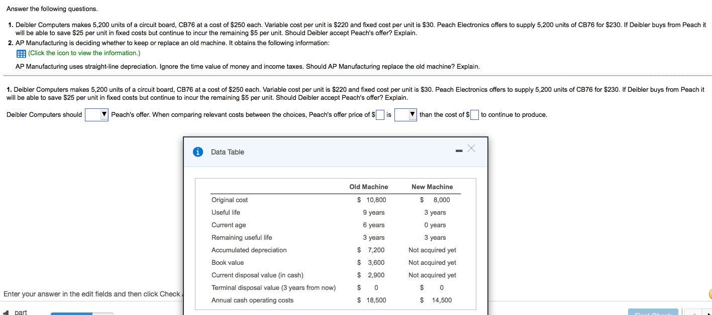  Multiple choice selections: Accept/Reject and lower/Higher Deibler Computers makes 5,200 units
