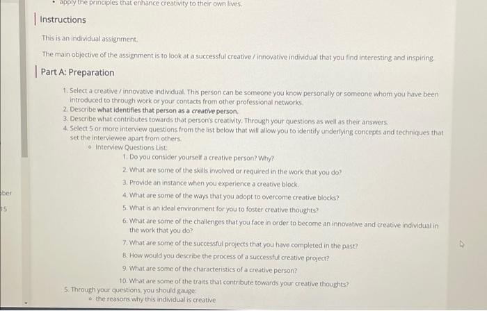  ber 15 apply the principles that enhance creativity to their own