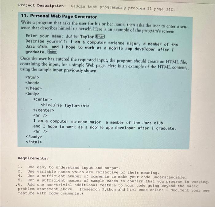 help with coding 11. Personal Web Page Generator Write a program that