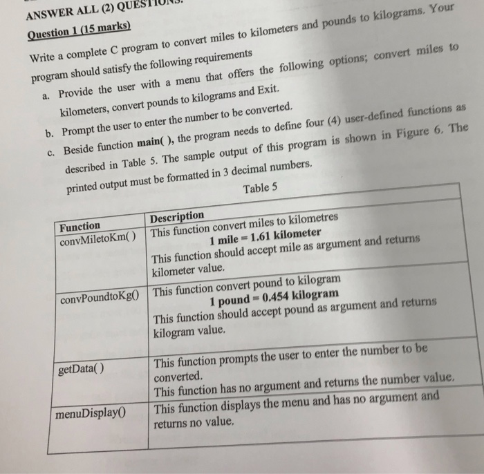  ANSWER ALL (2) QUESTIONS. Question 1 (15 marks) Write a complete