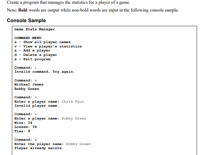 Please help with C++ Create a program that manages the statistics for