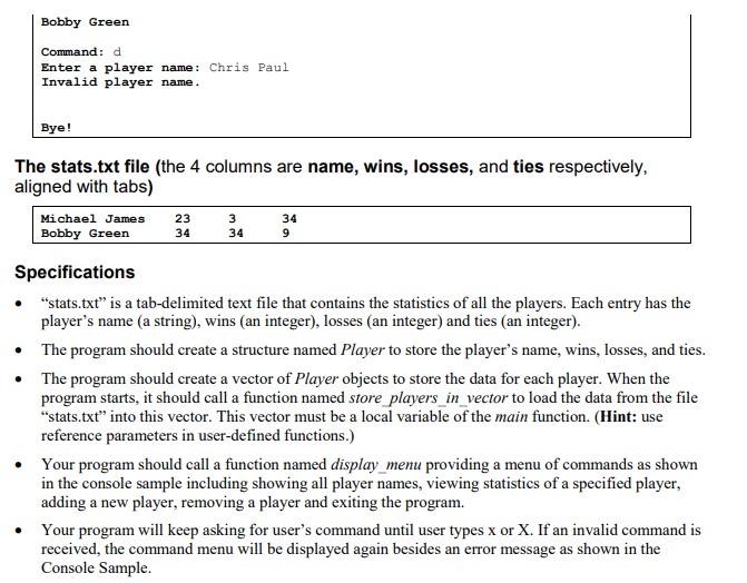 words are input in the following console sample. Console Sample Game Stats