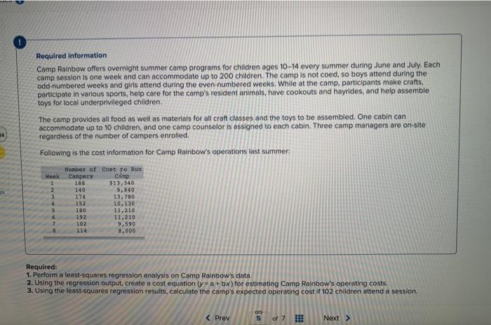 I dont know how to solve 1-3 Required information Camp Rainbow offers