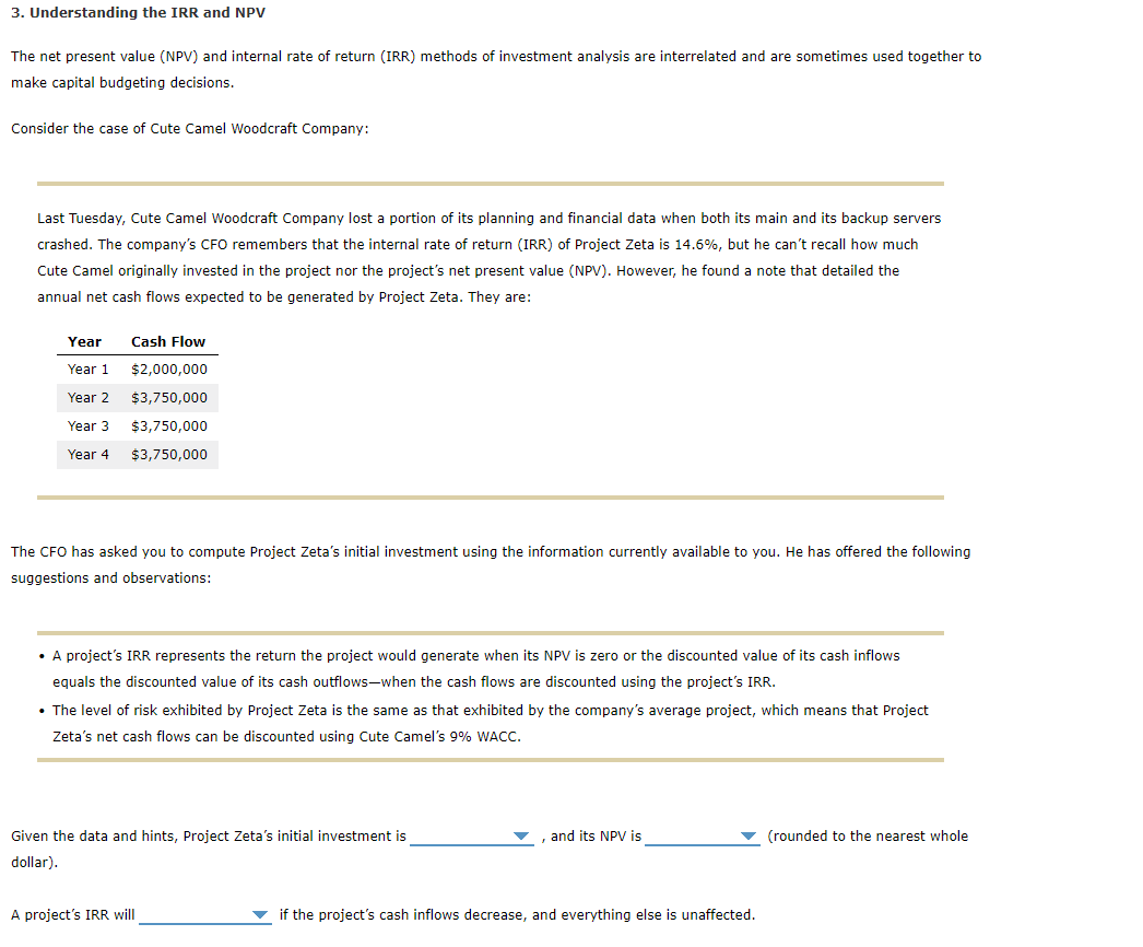 3. Understanding the IRR and NPV The net present value (NPV)