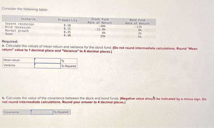 help Consider the following table: Required: a. Calculate the values of mean