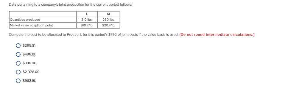  Data pertaining to a company's joint production for the current period