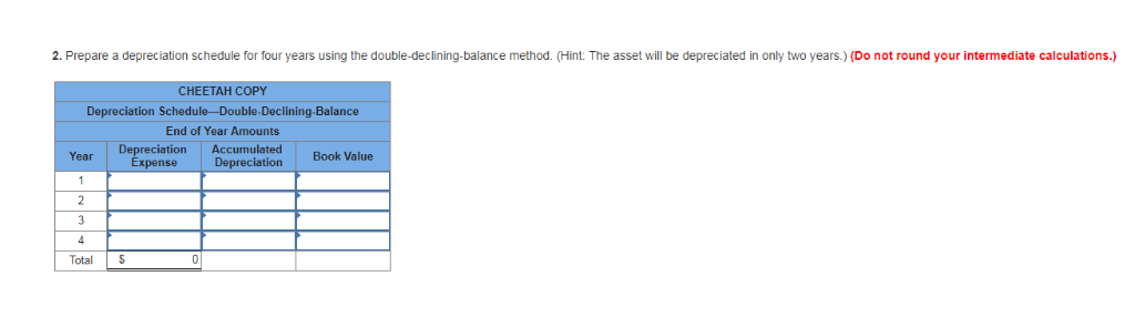 method. (Hint: The asset will be depreciated in only two years.) (Do