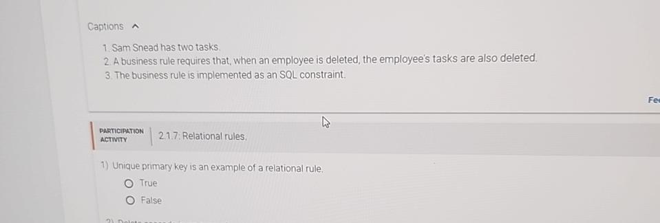  Captions 1 Sam Snead has two tasks. 2. A business rule