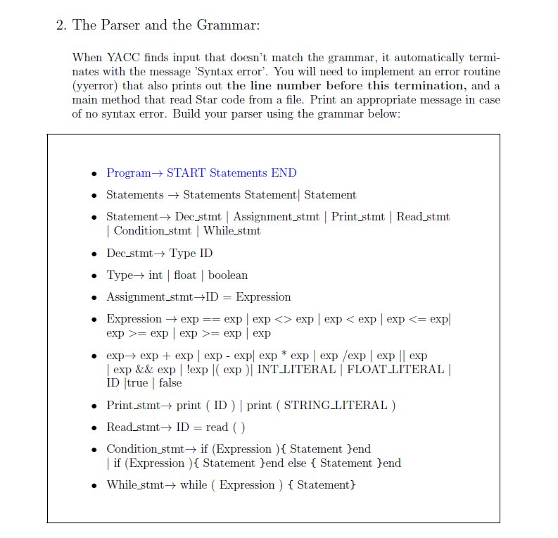tool for writing the scanner and Yace tool for writing the parser