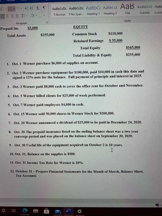 Su Paragraph Styles For WERNER REALTY COMPAMY BALANCE SHEET As of September