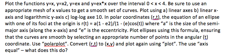LANGUAGE: MATLAB( PLEASE PROVIDE THE CODE WITH GRAPHS) Plot the functions y=x,