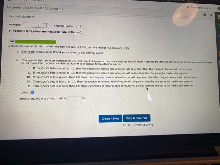  ution Concom Assignment 7: Chapter 8 EOC problems Search this course
