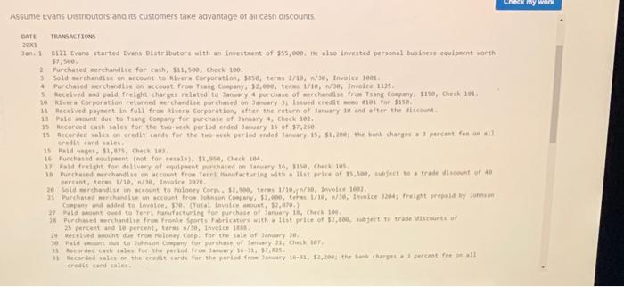 Critical thinking Problem 8.1 Static Journalizing Merchandising Transactions LO 8-1, 8-2 PLEASE