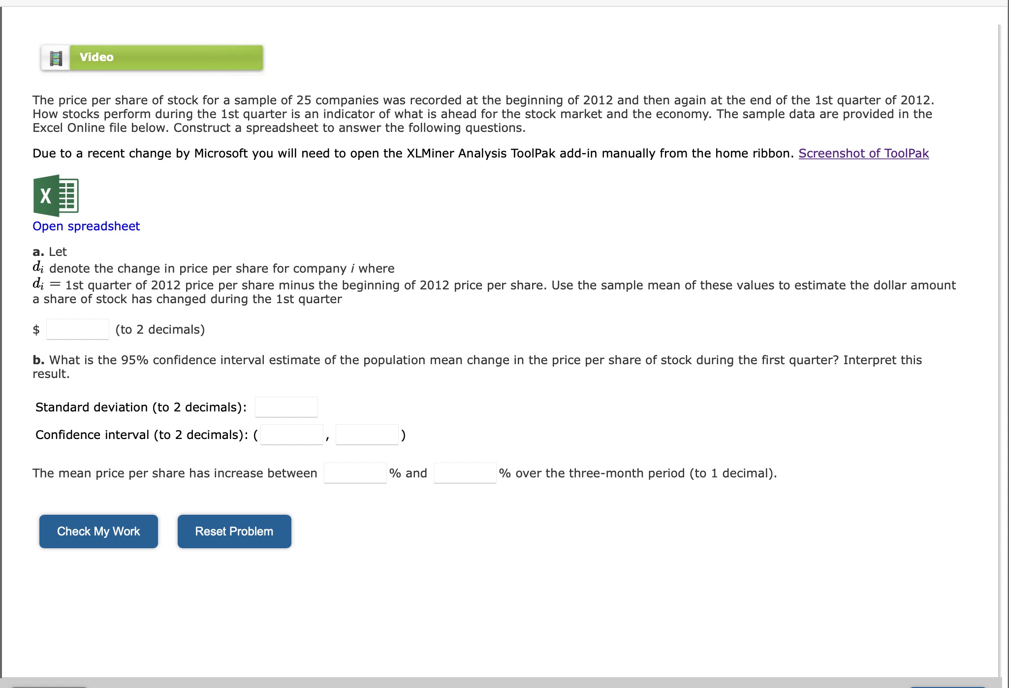 E13 fx The price per share of stock for a sample of