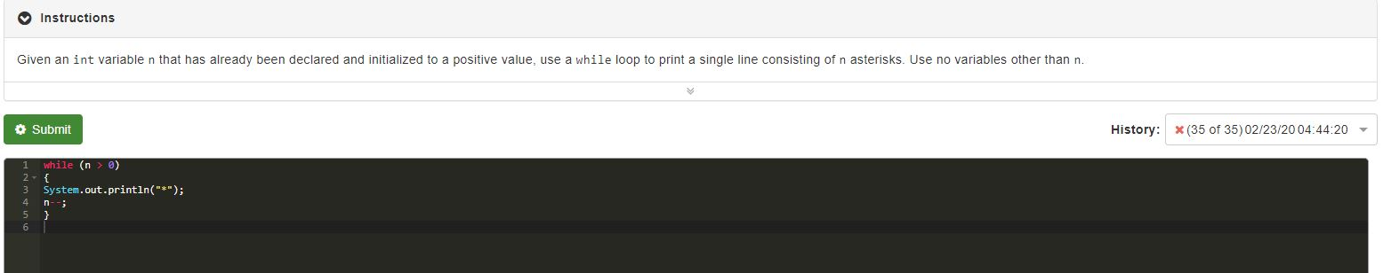 Given an int variable n that has already been declared and initialized