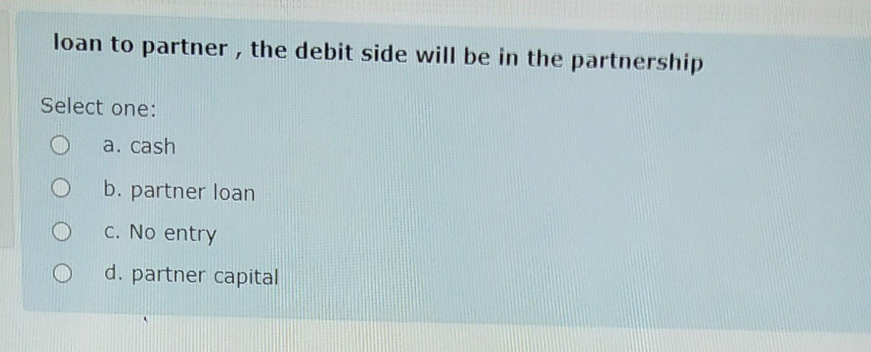  loan to partner, the debit side will be in the partnership