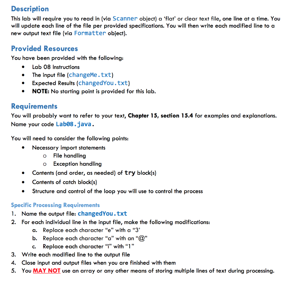 Code using Java. Abide by instructions and achieve correct expected output. ChangedMe.txt