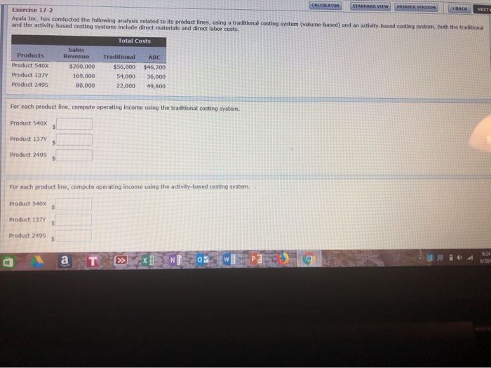  question 1 questions 2 CALOULATOR STANDARD VIEW PRINTER VERSHON Exercise 17-2