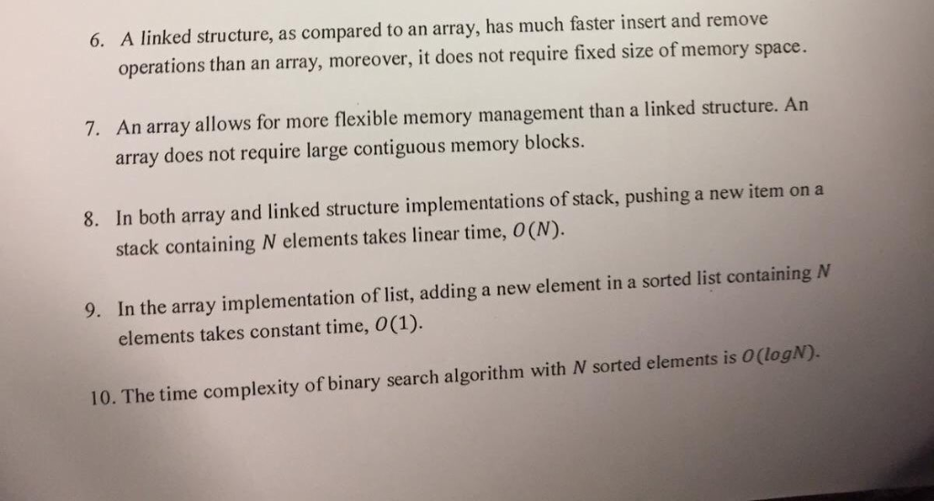 A linked structure, as compared to an array, has much faster