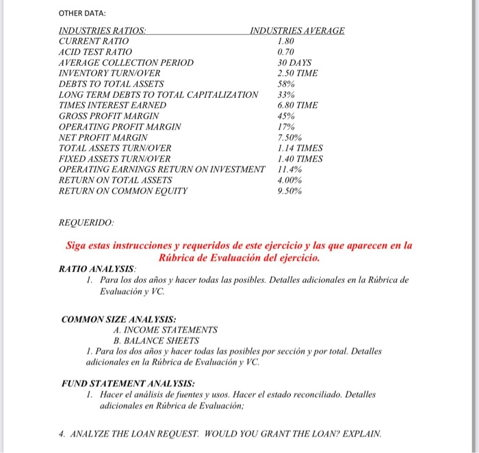size analysis- to. income statements b. balance sheets for the two years