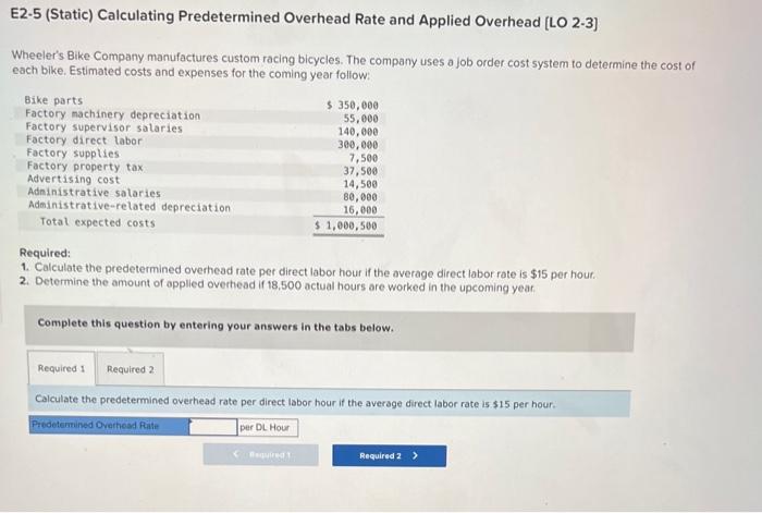  E2-5 (Static) Calculating Predetermined Overhead Rate and Applied Overhead [LO 2-3]
