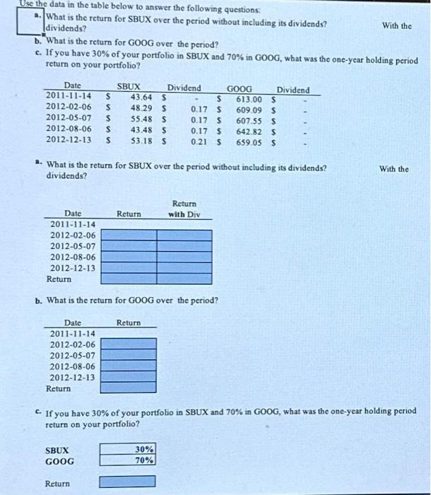 Use the data in the table below to answer the following