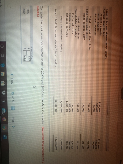 year ended December 31, 20XX and Comparative Balance Sheets for 20XW and