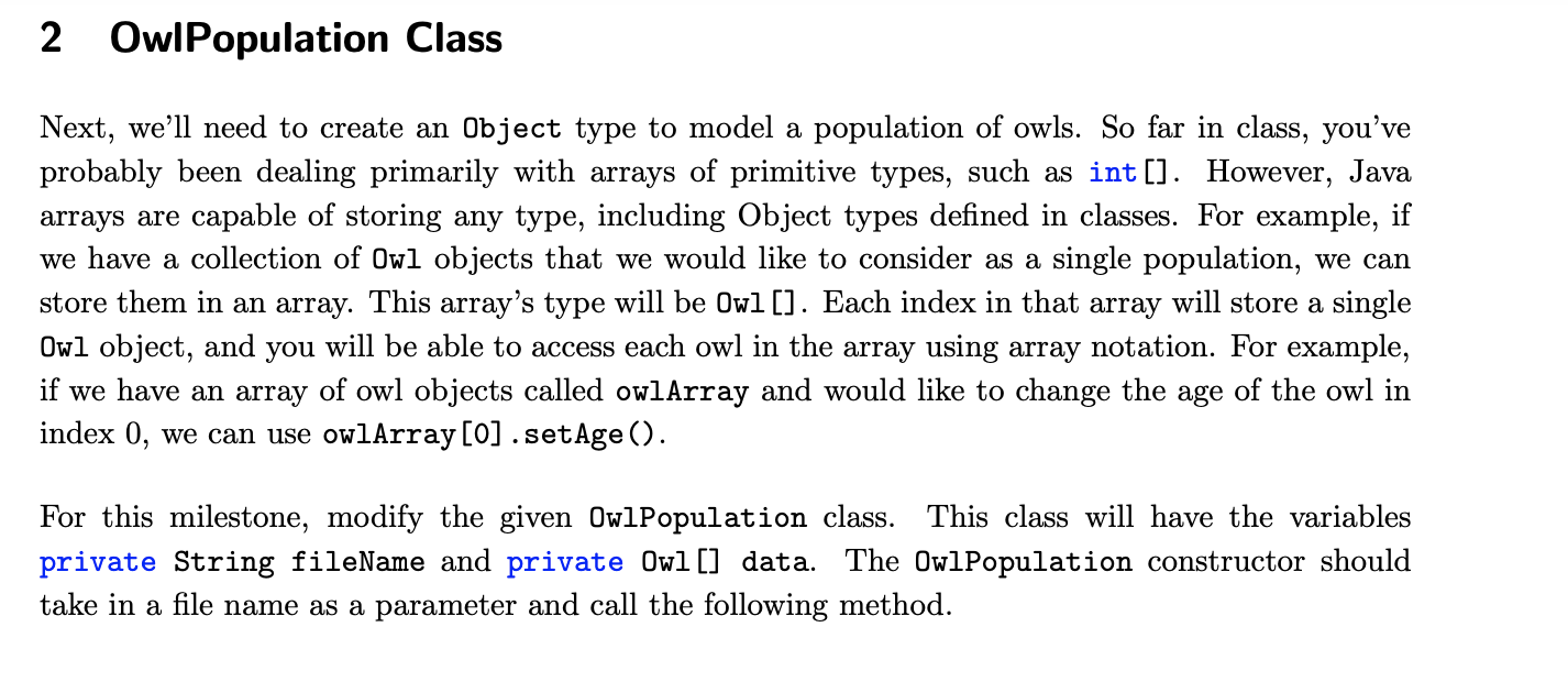  2 OwIPopulation Class Next, we'll need to create an Object type